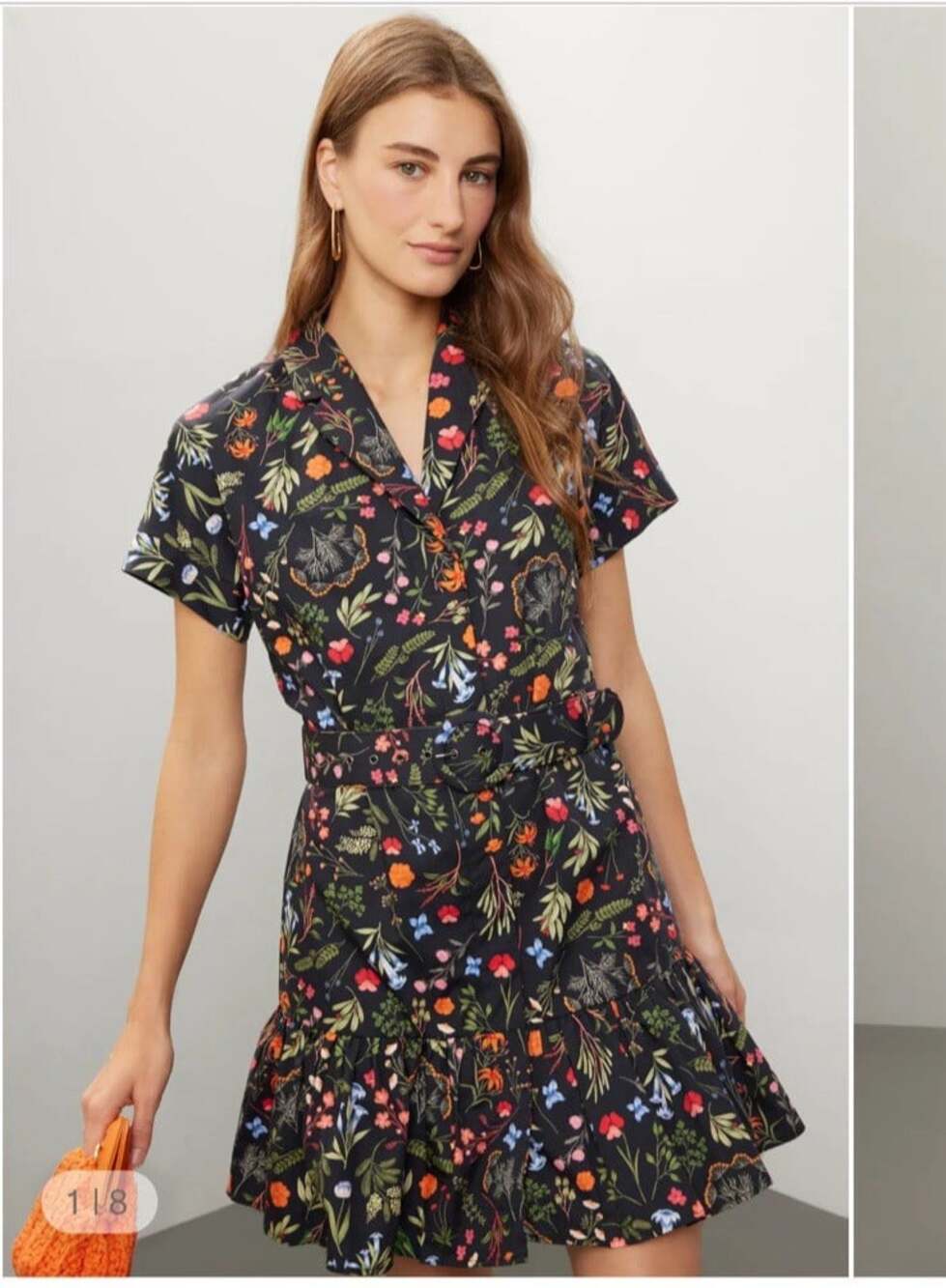Hutch Peach Mini Dress Designer Floral Ruffle Lined Sz XS No Belt Hidden Buttons